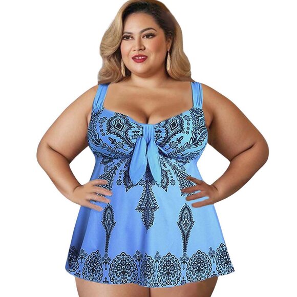 Plus 2pc Swimdress Womens Size 16 Sky Blue Paisley Print Wide Strap Swimwear - Picture 7 of 10